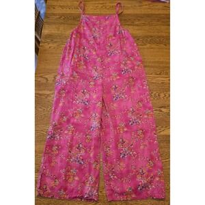 Women's‎ XS Floral Jumpsuit Romperl Capri Wide Leg Hot Pink